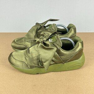 Puma X Fenty Satin Bow Sneakers Womens 8 Olive Green Slip On Casual Rihanna